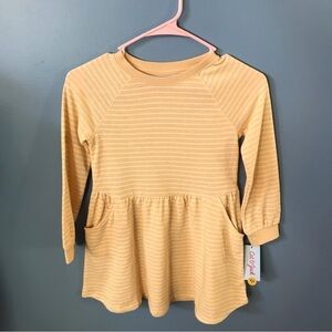 NWT Cat & Jack white and yellow striped long sleeves scoop neck casual dress